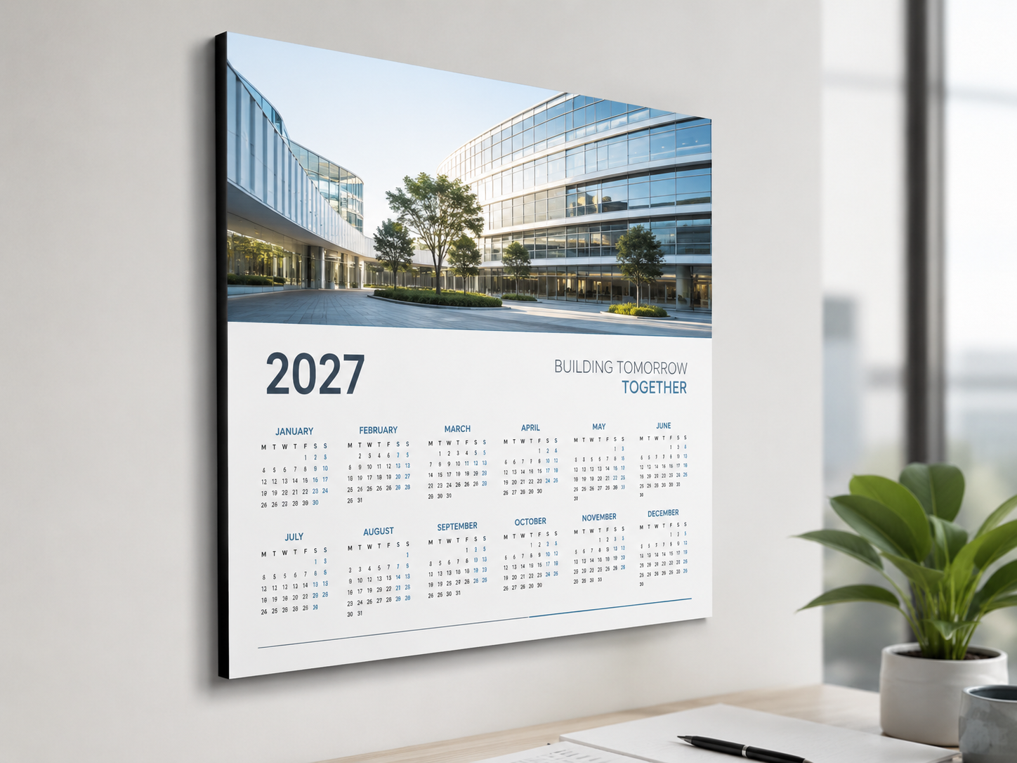 Εταιρικό μονόφυλλο ημερολόγιο 2027 σε άκαμπτη επιφάνεια K-Fix