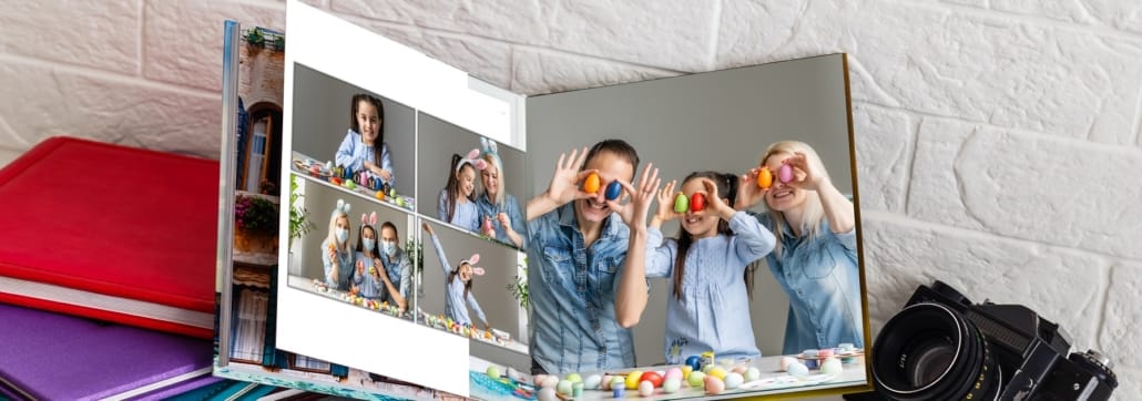 family photobook about easter. Easter card with love.