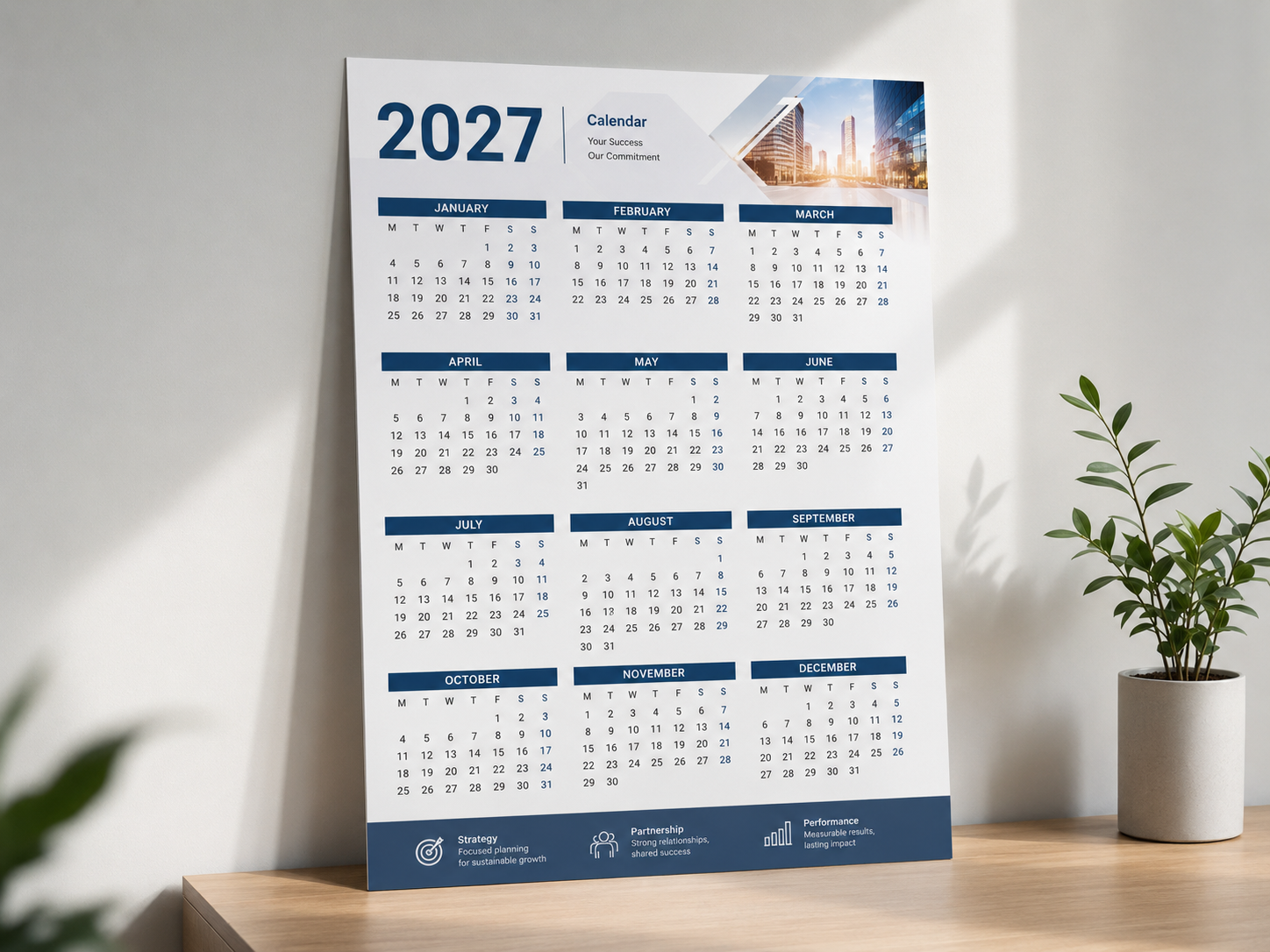 Εταιρικό μονόφυλλο ημερολόγιο 2027 με ετήσια διάταξη