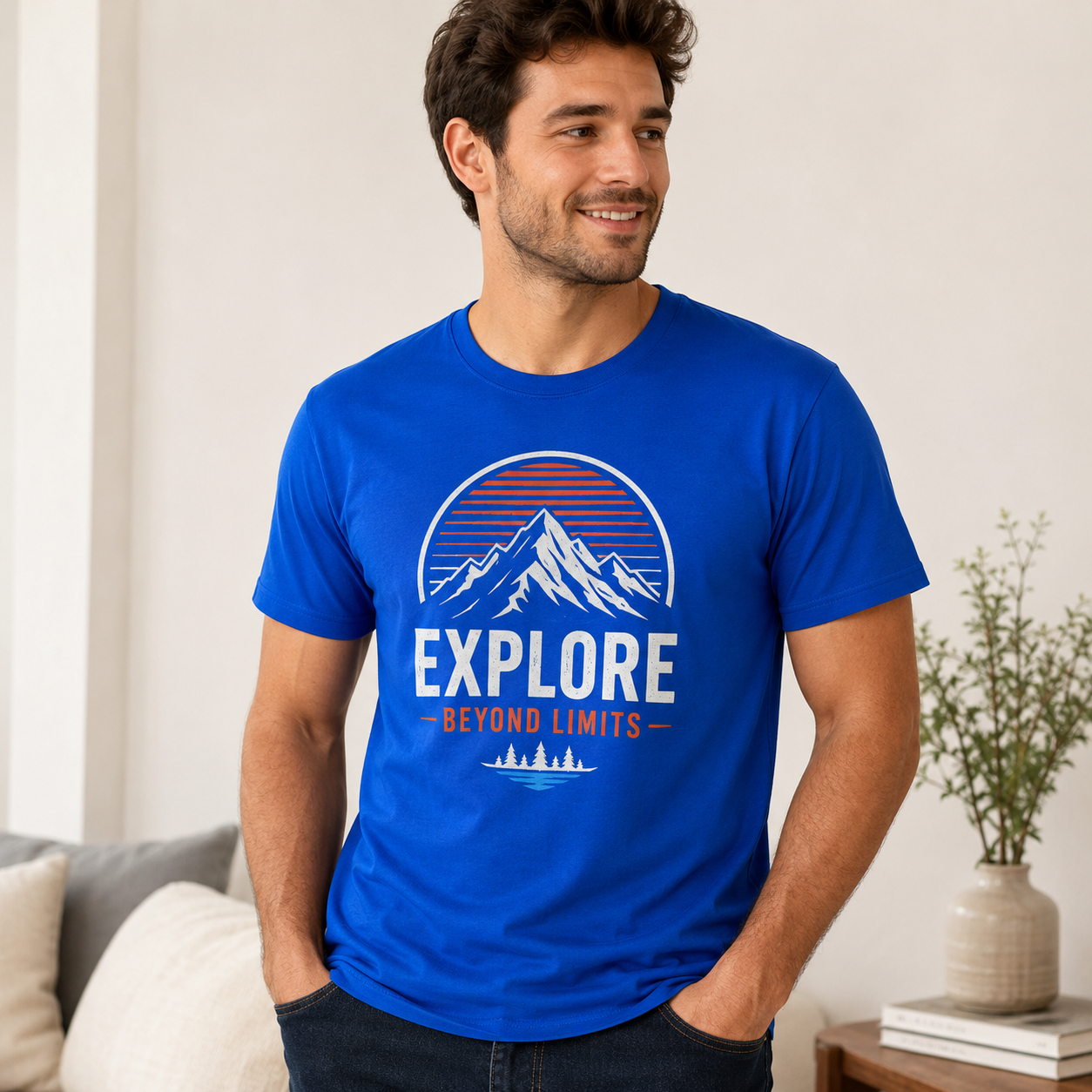 T-shirt με έντονο χρώμα και εκτύπωση φύσης